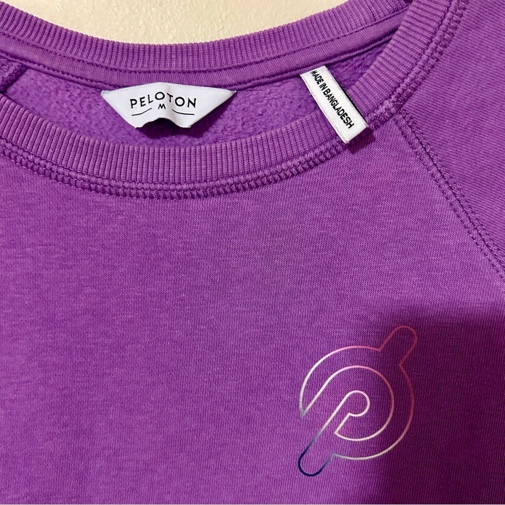 Peloton Pullover Sweatshirt Purple w/ pink & white logo size medium. - Picture 3 of 3